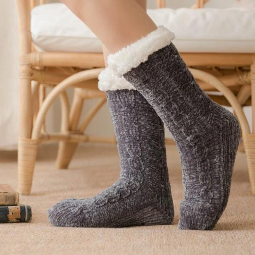 Calcetines térmicos gruesos de terciopelo para mujer, medias antideslizantes y esponjosas para dormir, medias tejidas, calcetines de suelo de lana, regalos