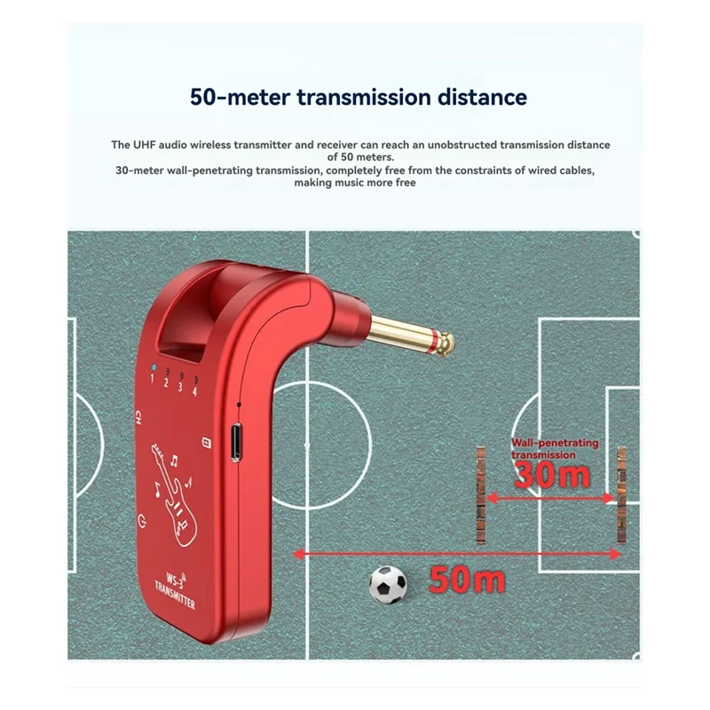 RTSHE-Guitar System Transmitter Receiver 4 Channel 800Mhz-900Mhz 6.35Mm Audio Plug For Play Electric Music Instrument