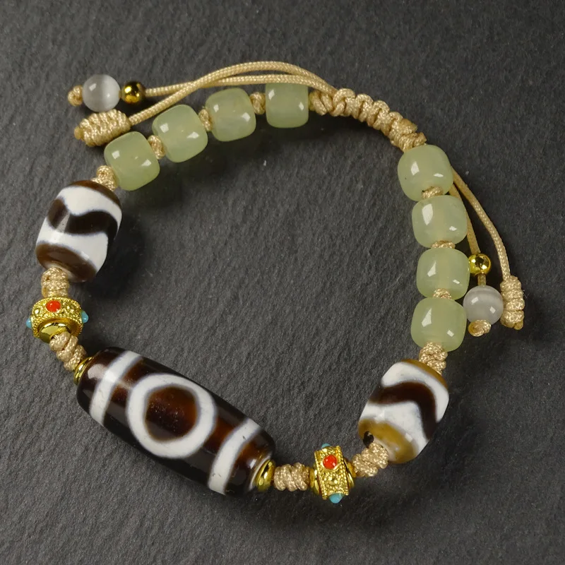 

Агат, тигровый зуб, небеса и земли, браслет из бисера Дзи, регулируемый шнур из нефрита Hetian 13X29 мм, модный универсальный стиль
