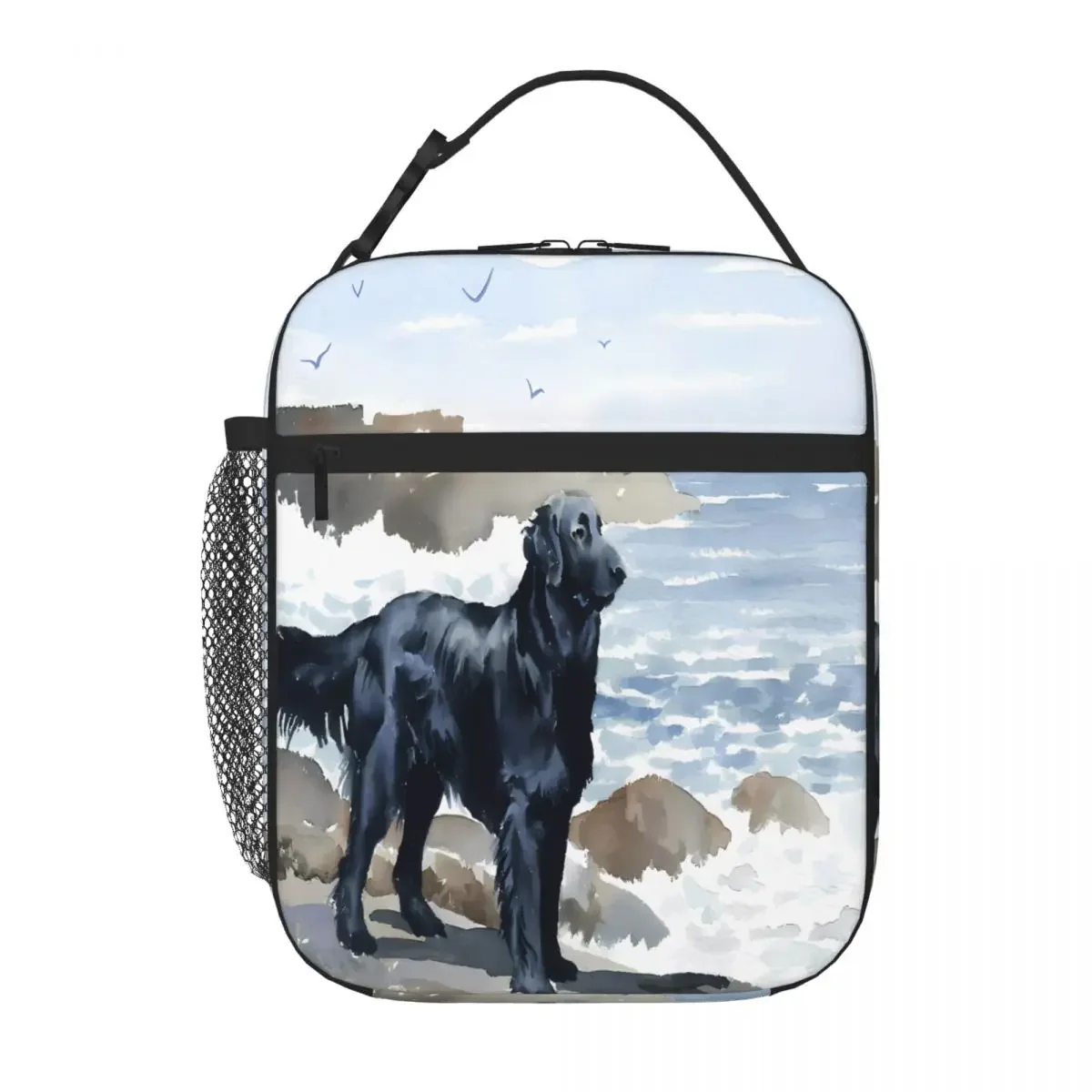 Bestselling Flat Coated Retriever At The Beach David Rogers Three Compartment Adult Lunch Bag Back To School Portable Lunch Bag