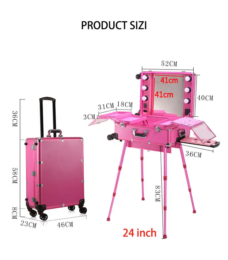 Professional Artist Rolling Makeup Case / Makeup Trolley Travel Cosmetic Case/ Beauty Train Case