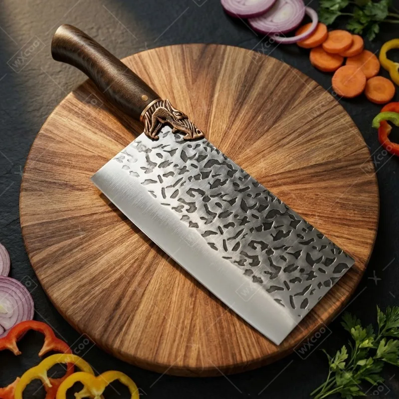 WXCOO Hand Forged Butcher Knife Thickened Blade Bone Cutting and Meat Fruit Slicing Kitchen Knife for Household Cooking Use
