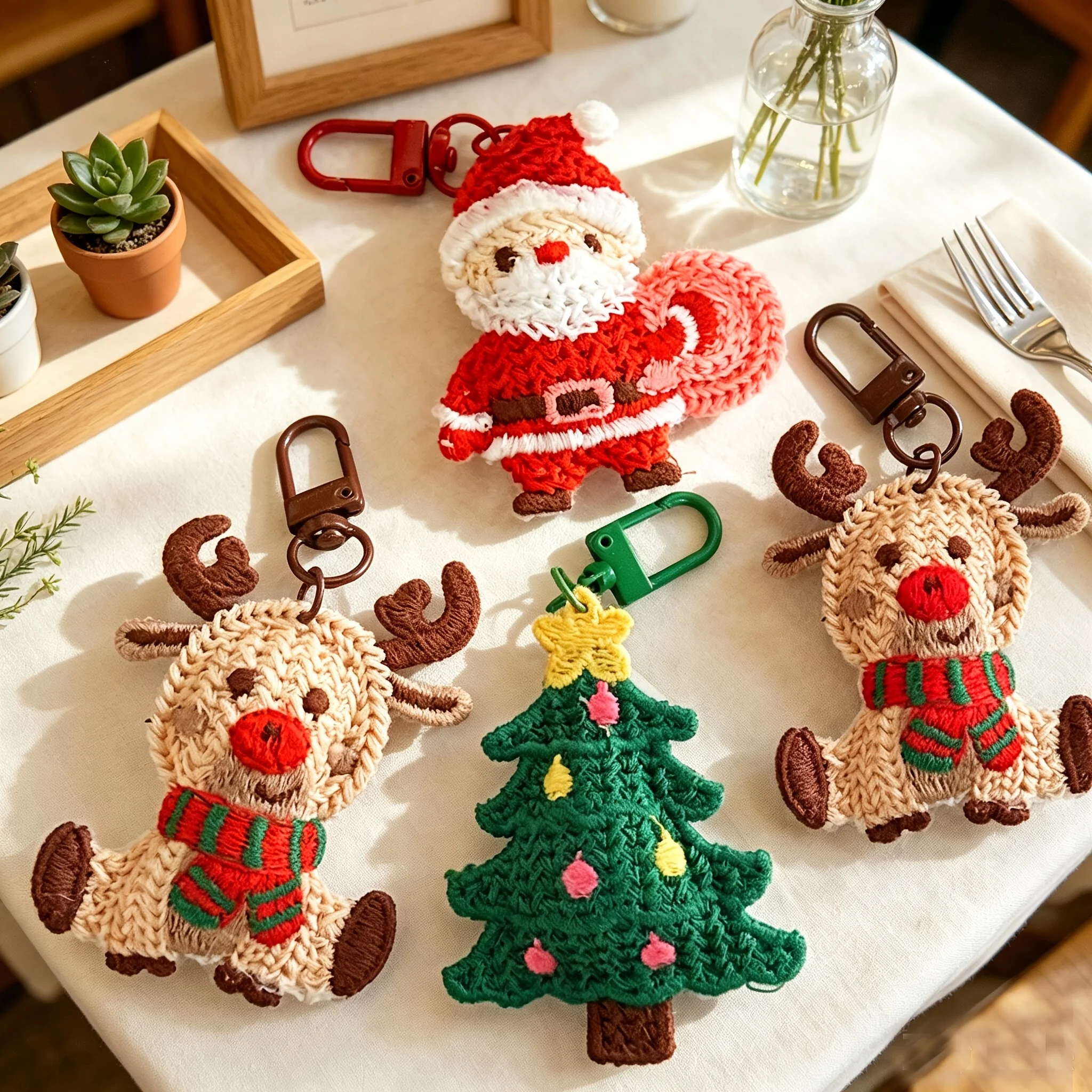 4pcs Christmas Keychain Set - Jingle Bell And Knit Design Bag Charms, Cute Stocking Stuffers for Women, Holiday Party Favors