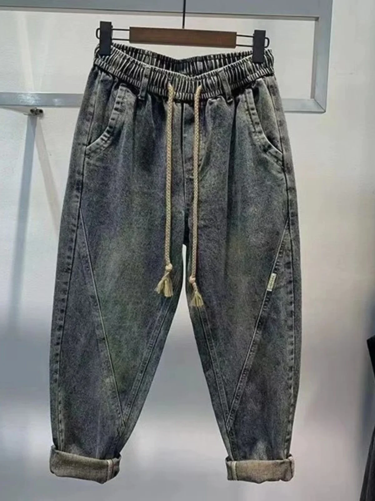 

Свободные джинсы в американском стиле ретро, мужские свободные джинсы Sle 2024, осенние модные брендовые брюки-шаровары большого размера с конусом, огурцами Haome