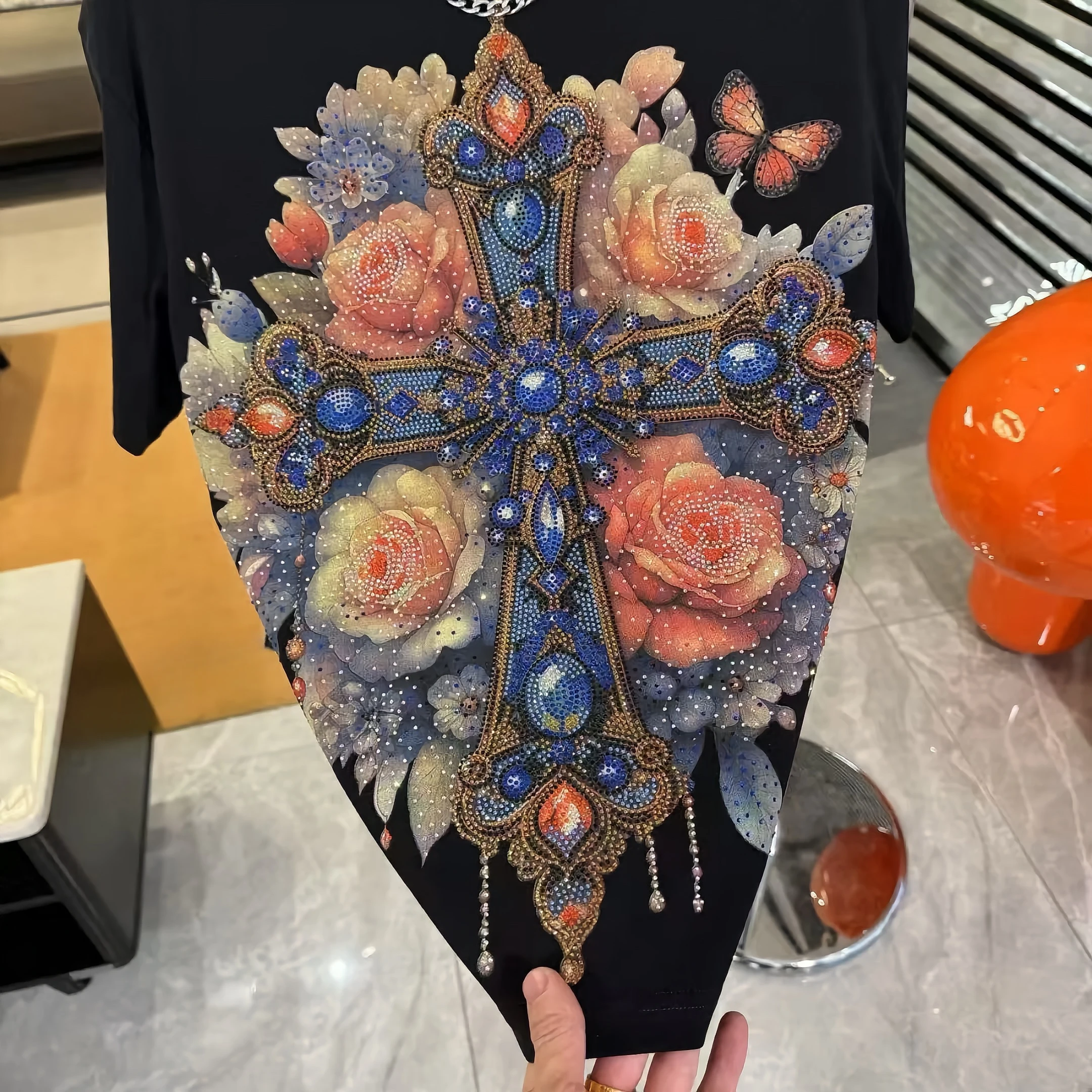 2025 Spring New Loose Chic Tees Round Neck Short Sleeve Hot Diamond T-Shirts Men's Fashion Versatile Casual Quality Trendy Tops