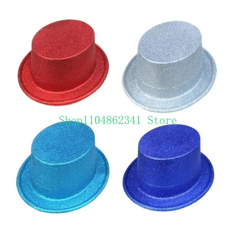 5ASD ระยิบระยับผงหมวกหมวก Fedora Sparkling พลาสติกแบนหมวกแบน panama หมวกเต้นรำปาร์ตี้เครื่องแต่งกาย accessorie