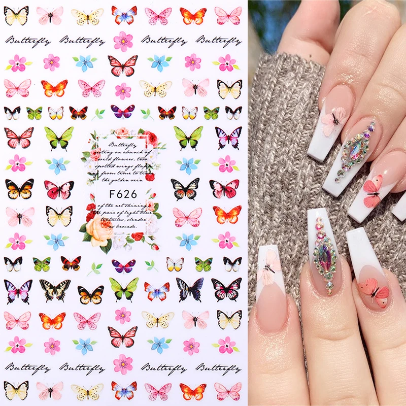 Color Butterfly Flower Nail Art Sticker Nail Parts Rose Sunflower 3D Adhesive Sticker Nail Decoration Decals Manicure