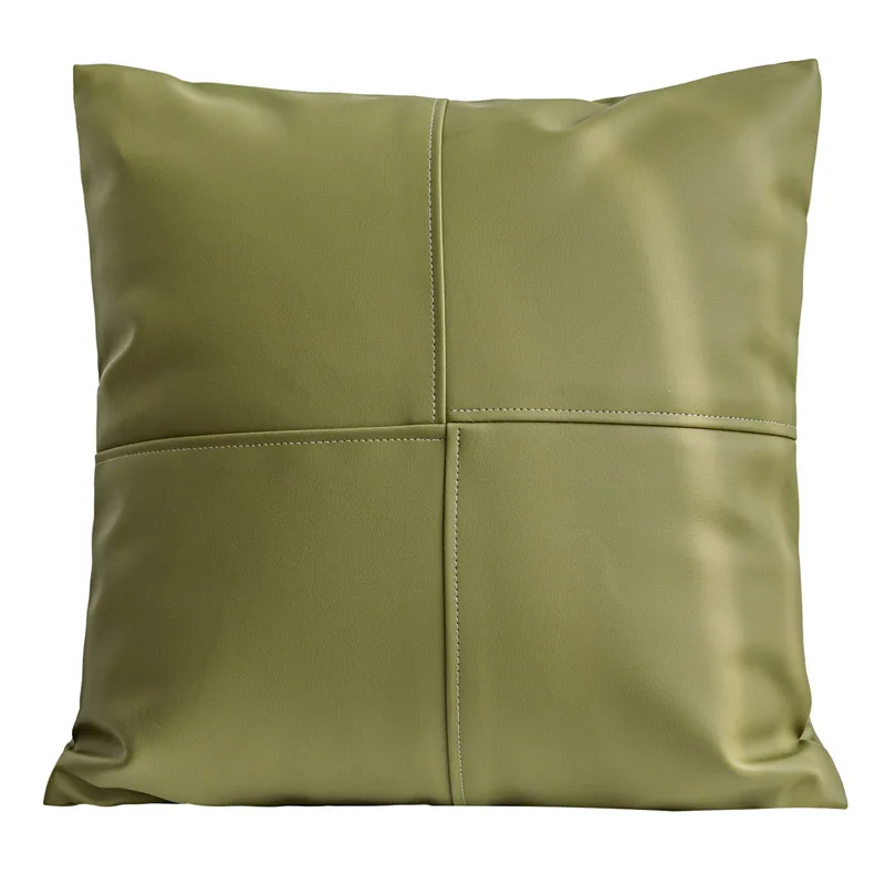 Green Cushion Cover Leather Cross Edged Square Pillow Case Modern Light Luxury Model Room Sofa Pillow Cover