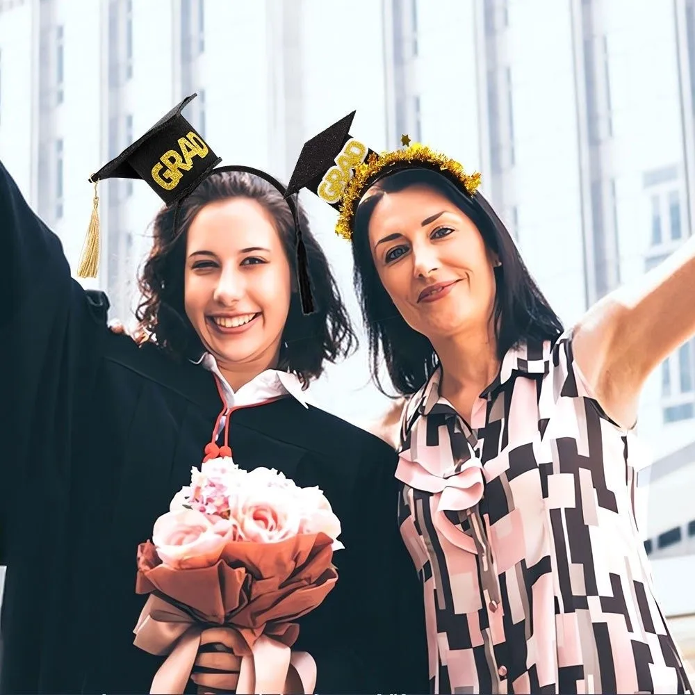 

Celebrate Graduation Headband Non-slip with Tassels Doctor Hat Hair Hoop Graduation Season Shiny Graduation Cap Hairband