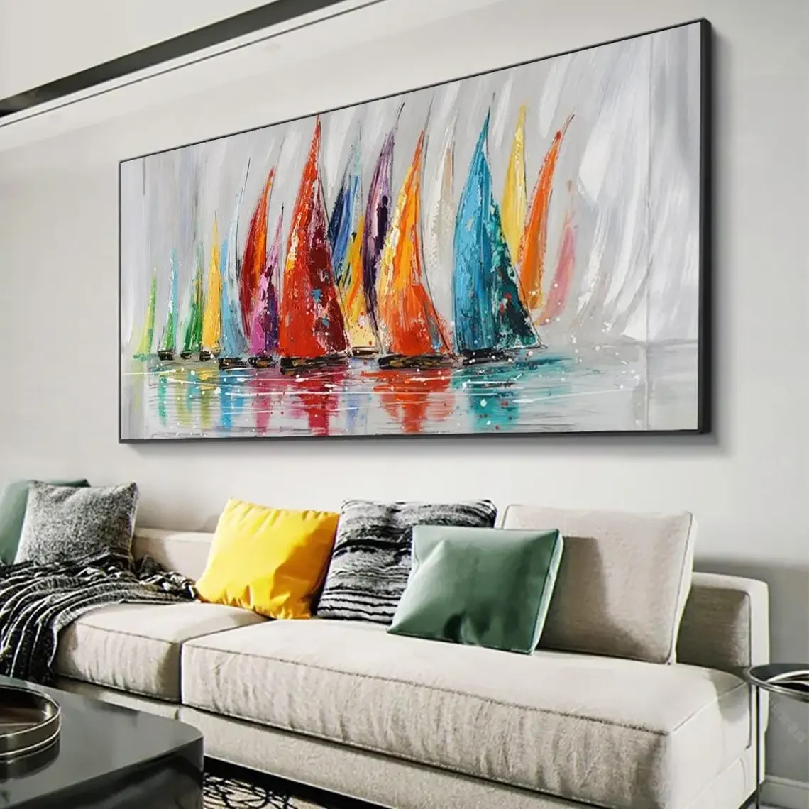 Scandinavian Classic Retro Wall Art Large Sailboat Colorful Ocean HD Canvas Poster Print Home Bedroom Living Room Decoration