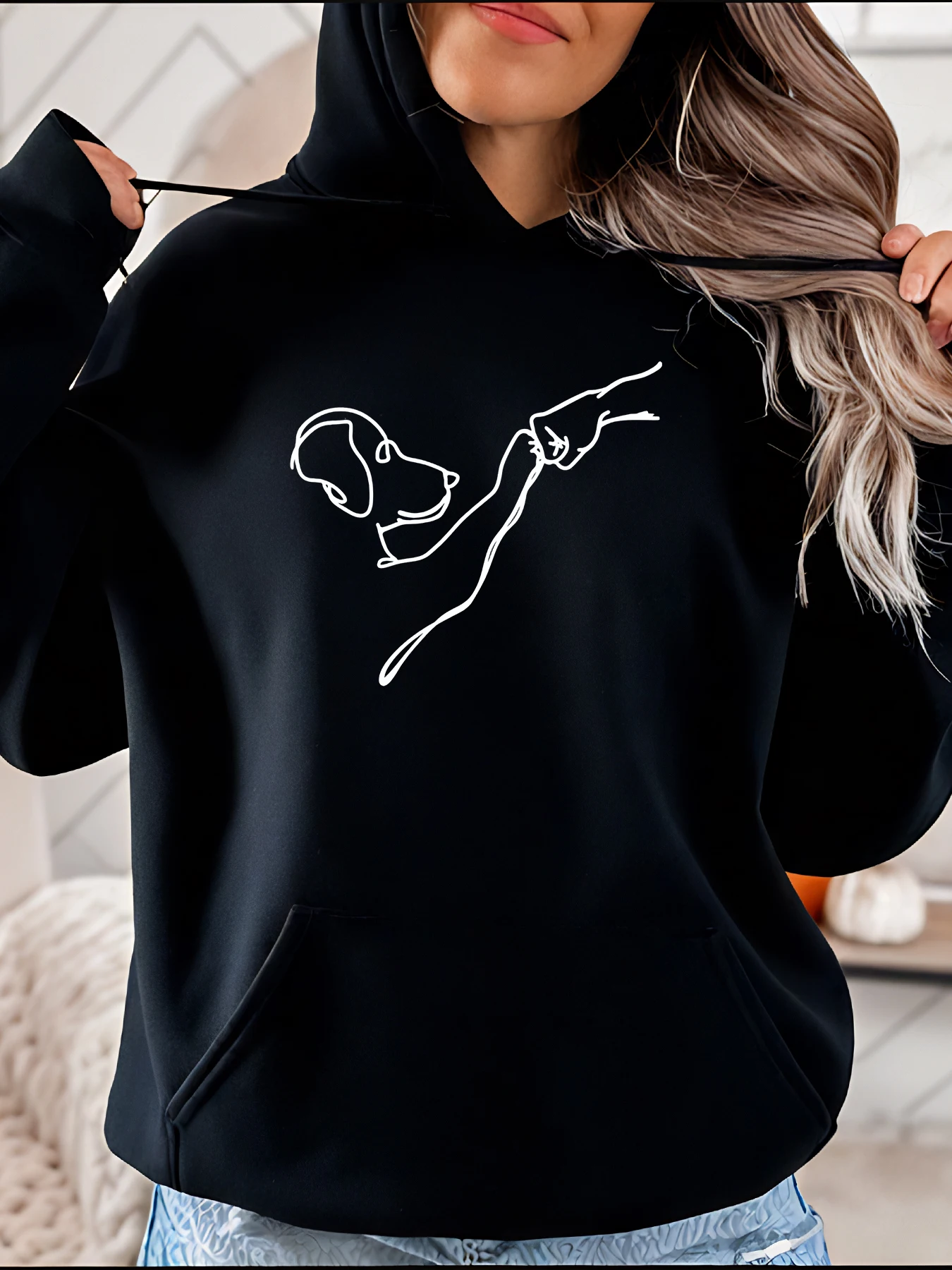 

Halloween Dog Sketch Print Hoodie Casual Loose Fit Ins Style Women's Sweatshirt, Streetwear, Everyday Wear