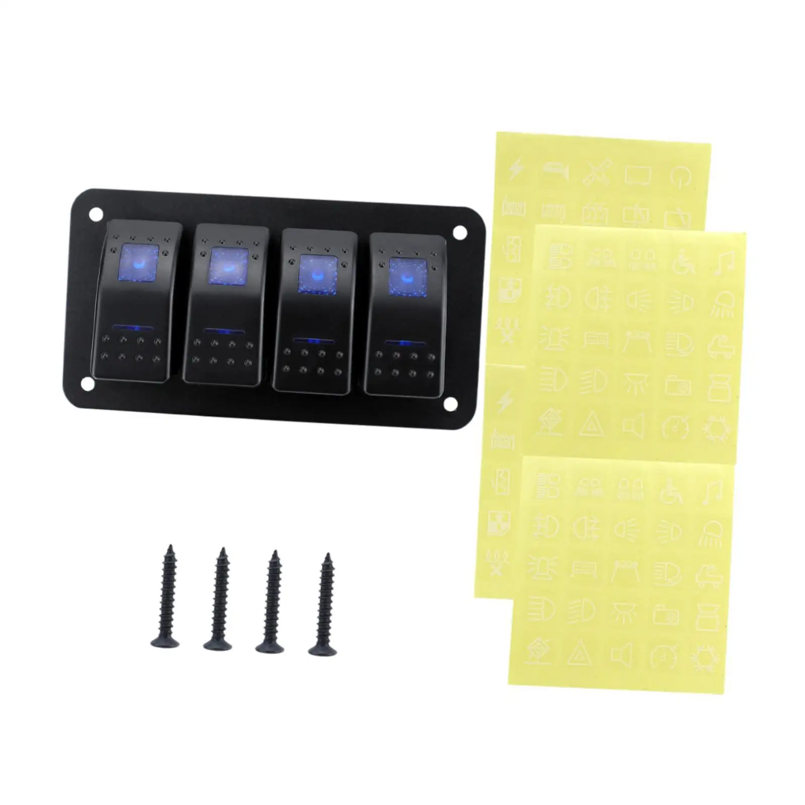 4 Gang Aluminum 12-24V Universal Rocker Switch Panel Blue Backlit Switch Toggle for Car Boat Vehicles RV Automotive