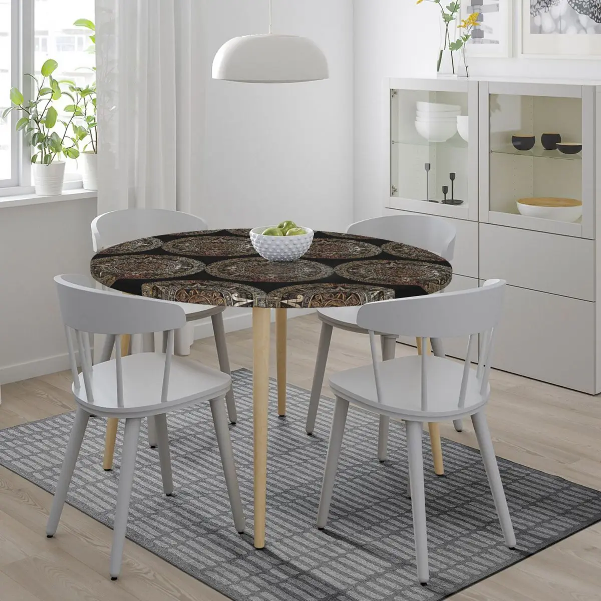 AztecMayan Calendar In Gold And Bronze Waterproof Round Tablecloth Oilproof Table Cloth for Kitchen Events Dining Table Cover