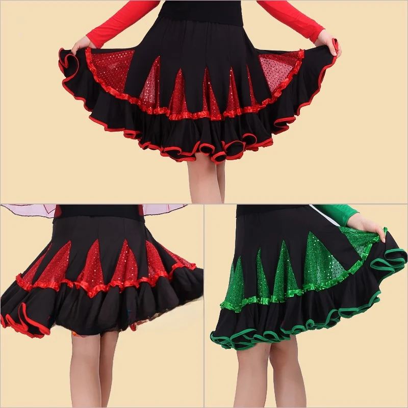 New Latin Dance Skirt Adult Women's Square Dance Costume Social Dance Performance Practice Skirt Polyester Gored Skirt