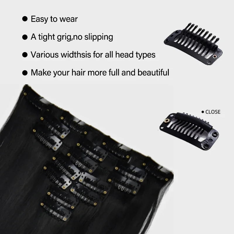 Longo Clipe Reto Em Extensões De Cabelo Para Mulheres, Pedaços De Cabelo Sintético, Clipe Ondulado Natural, Pedaços De Cabelo Grosso Falso, 16 Clipes, 22in, 7 Pçs/Set