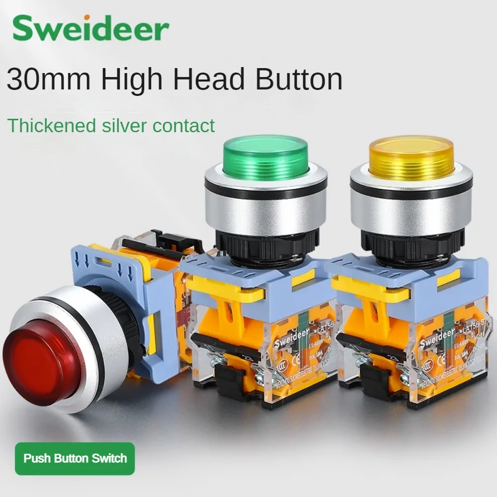 

30MM High Head Push Button Switch Momentary Fixed Start Stop on Off Rotary Switch for Power Electrical Panelboard Switchgear Box