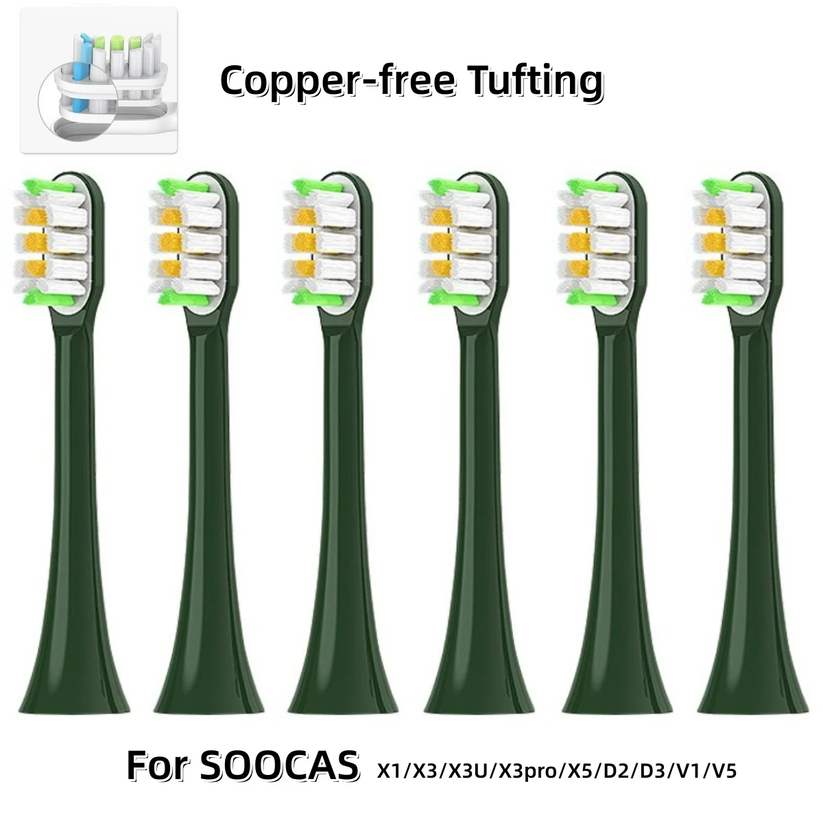 Blackish Green Replacement Brush Head For Xiaomi Soocas X5 X3 X3U Electric Sonic Toothbrush Soft Bristles Replaceable Heads