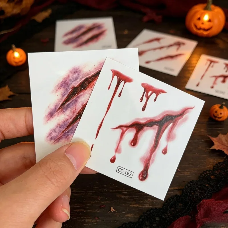 Cosplay Realistic Scar Tattoos Disposable Halloween Make Up Bloody Scars Wound Stitch Scary Horror Tattoo Stickers Party Decor