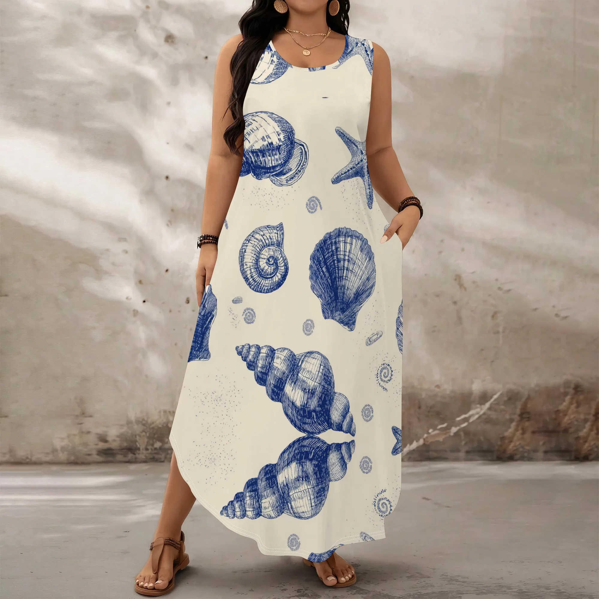 

Colorful Star Print Maxi Dress for Women, Sleeveless Casual Dress, Summer Party & Vacation, Sizes XL-6XL