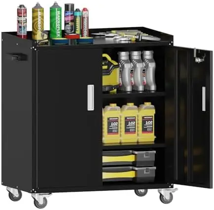 Metal Garage Storage Cabinet with Wheels ，Lockable Rolling Tool Chest on Wheels, Utility Cabinet for Home, Office