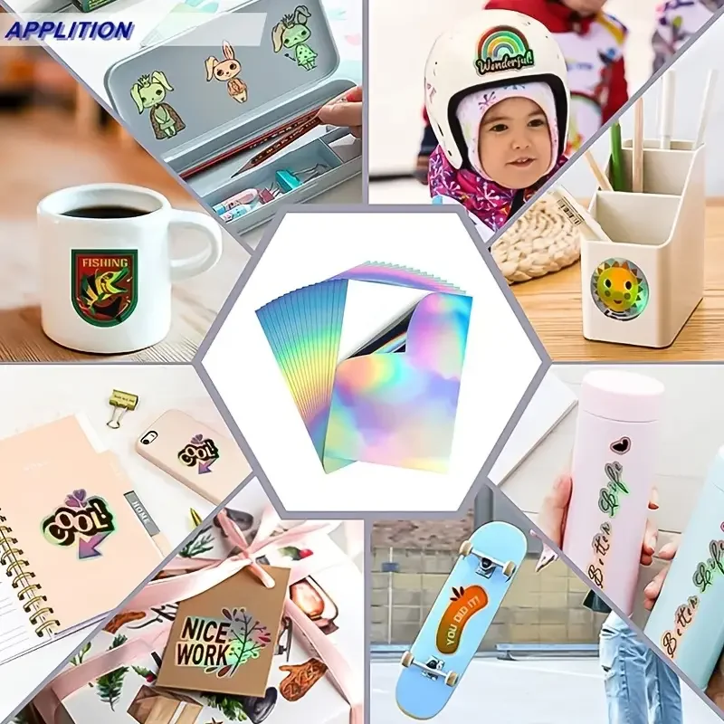 10/20pcs Printable Holographic Sticker Paper A4 Rainbow Vinyl Sticker Paper DIY Self-adhesive Paper for Laser Inkjet Printing