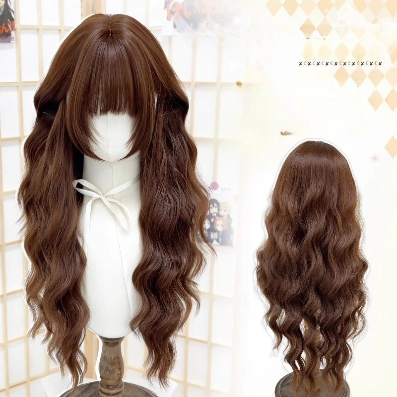 

Шерстяной синтетический парик для женщин, в лесном стиле, на каждый день, осенне-зимний, длинный, многослойный, шоколадно-коричневый, волнистый, в стиле Лолита, объемный