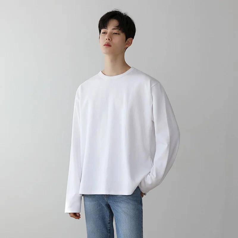 Long Men's Sleeve T-shirt Thin Casual Korean Loose Bottomed Tee Cotton Tops For Male O-neck 2022 Autumn Winter New 2Y5543