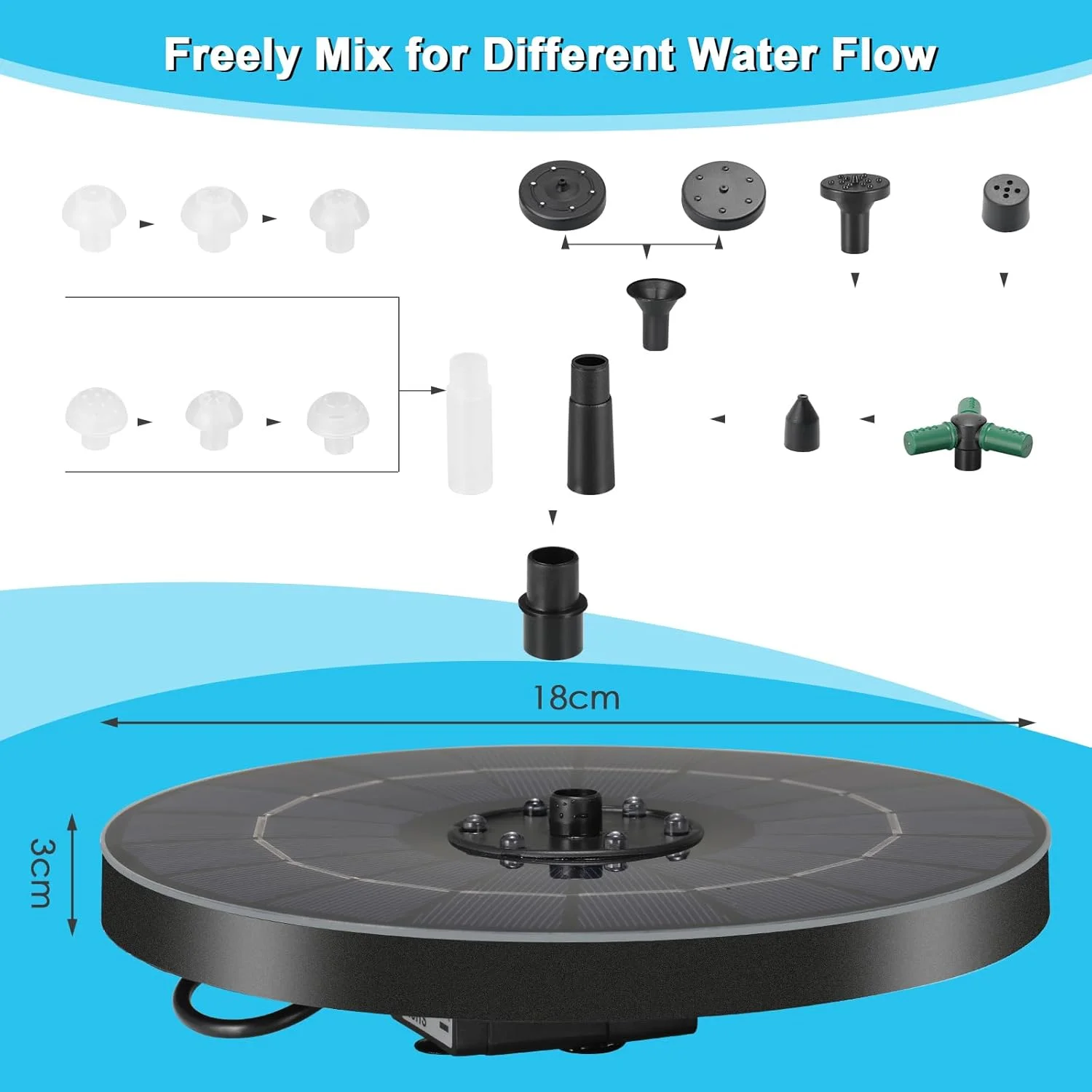 Bird Bath Fountain Pump Smart Solar Water Float Kit Garden Set Multi-Nozzle Shower Water Pump Fast Delivery