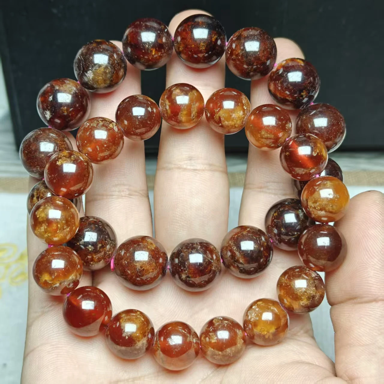 XINGYU Natürliche Orange-Rote Granat-Perlen, Glatte Runde Lose Perlen für Schmuck und Armbänder, Mysteriöser Edelstein – Detail 3