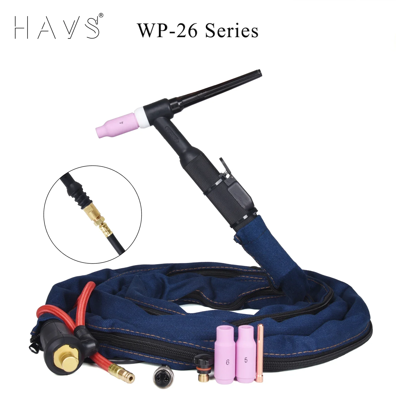 

4M WP26 WP26F WP26FV TIG Welding Torch Gas-Electric Integrated Rubber Hose w/Quick Connect 35-50 Euro Connector 13FT Air Cooled