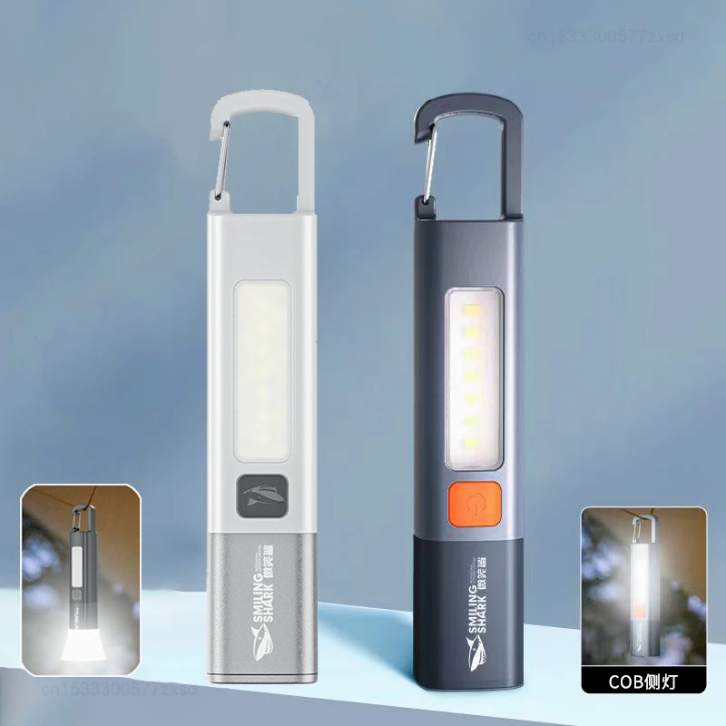 New  Portable LED Flashlight USB Rechargeable with Hook Zoomable Torch Outdoor Camping Hiking Long-range Emergency Lantern