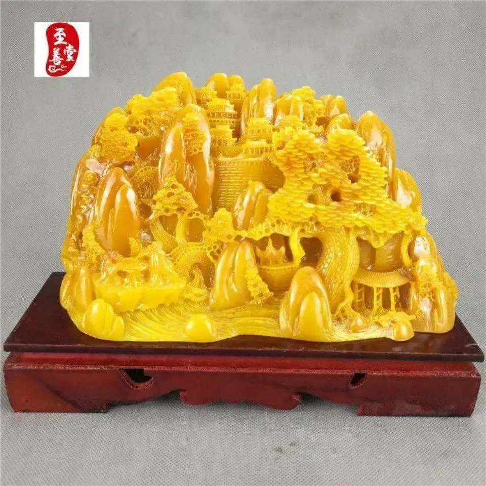 

Jade Shoushan stone carving field yellow water-rich and ever-flowing rich tree Feng Shui porch ornaments strange stone ornamenta