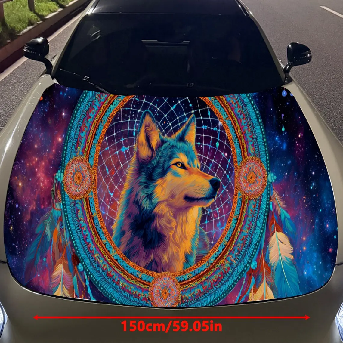 Mandala Element Dream-catcher and Wolf Car Hood Vinyl Stickers Car Surface Protection Decal Car Decoration Cover Vinyl Wraps Wat view 2