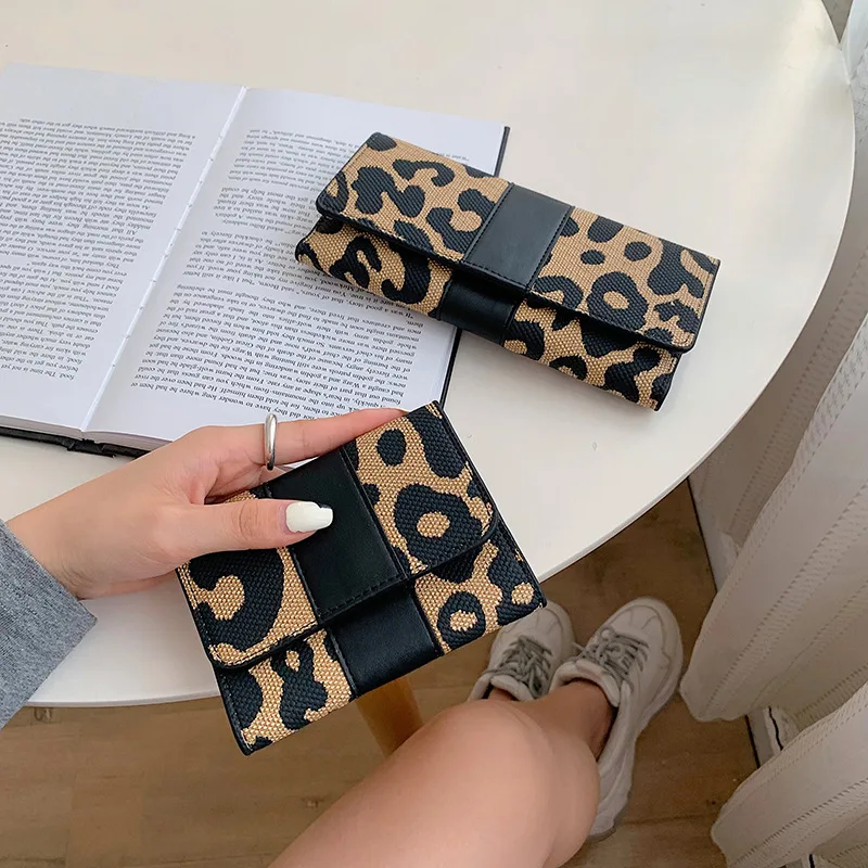 Fashion Long Short Wallet Youth Personality Leopard Pattern Small Clutch Bag European American Retro Flap Coin Purse Card Holder