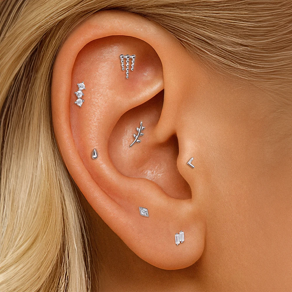 AIDE 925 Sterling Silver Shiny Star/V-shape Internally Threaded Flat Back Earring for Women Mini Piercing Summer Party Gifts