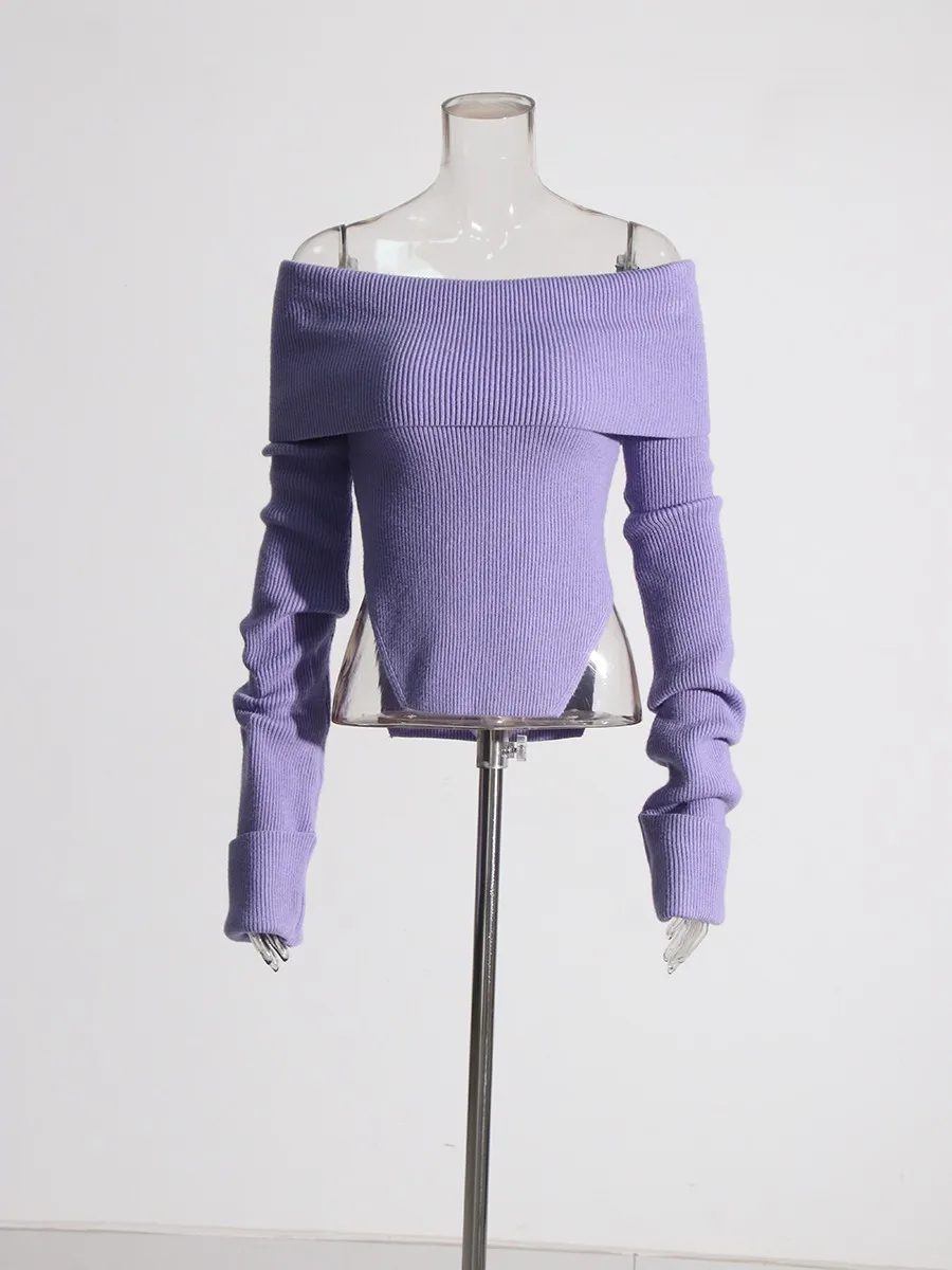 TWOTWINSTYL الصلبة التخسيس موضة البلوزات للنساء مائل الرقبة طويلة الأكمام سبليت عارية مردف الحد الأدنى سترة الإناث جديد #5