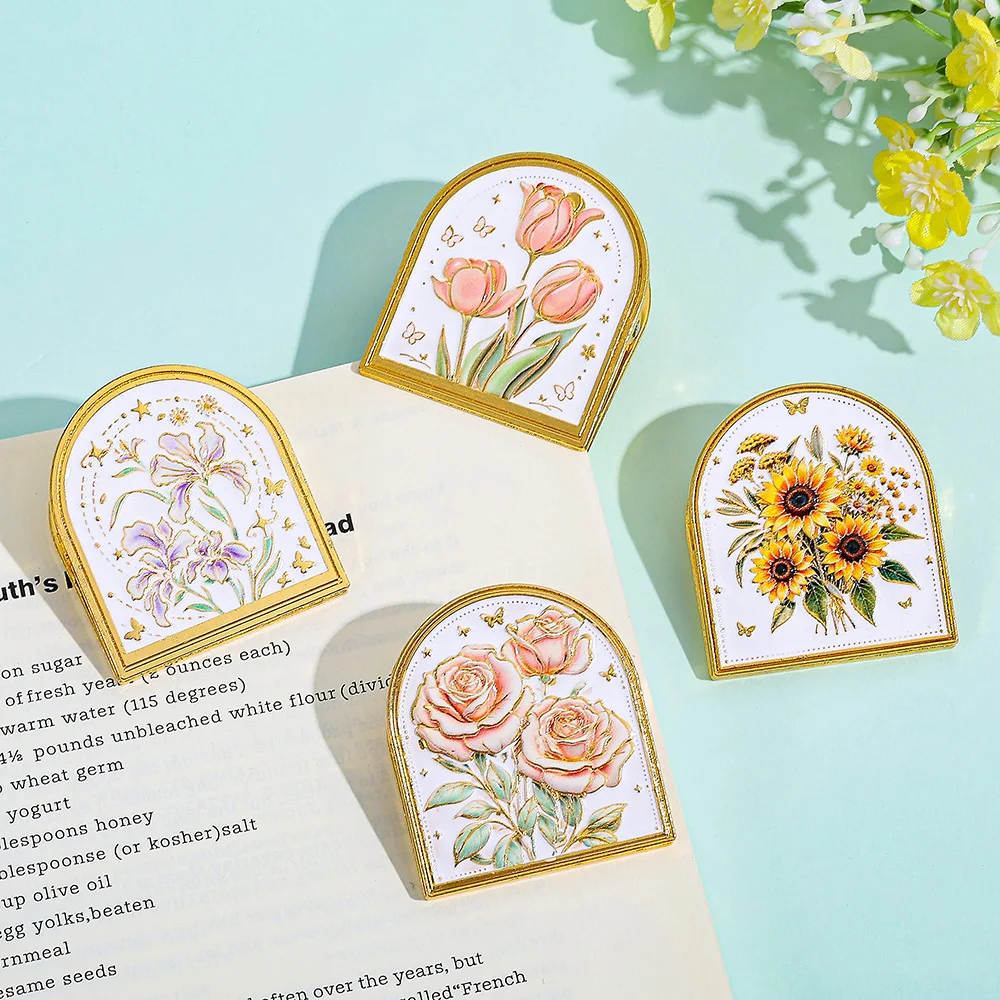 Romantic creative flower colored metal book holder, vintage tulip/iris/sunflower/rose paper binder, scrapbook file holder.