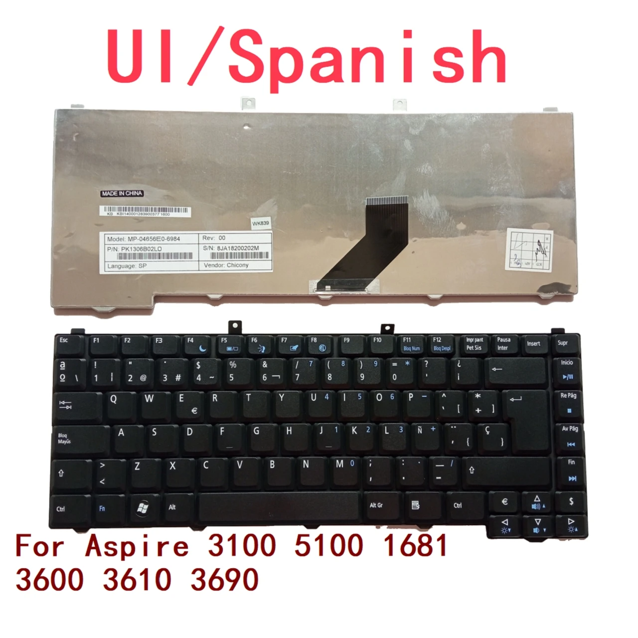 

New UI Spanish Laptop Keyboard For Acer Aspire 3100 5100 1681 3600 3610 3690 Notebook PC Replacement