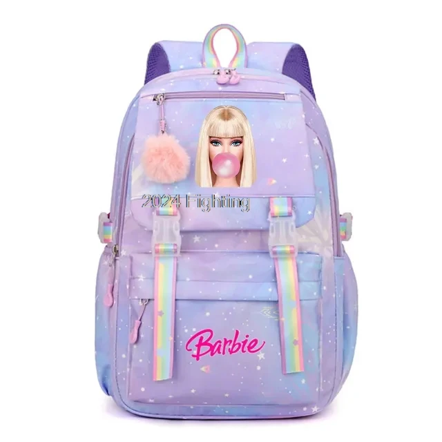 Barbie-Mochilas escolares con gradiente para mujer y niña, morrales para ordenador portátil, Mochilas para viaje diario, color rosa