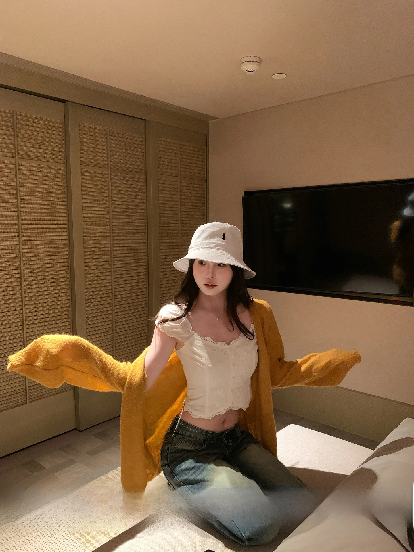 

Anneop Lazy Sle Knitted Open Cardigan Women's Loose Slimming Spring Top Hole Design Casual Faion Long Sve Color