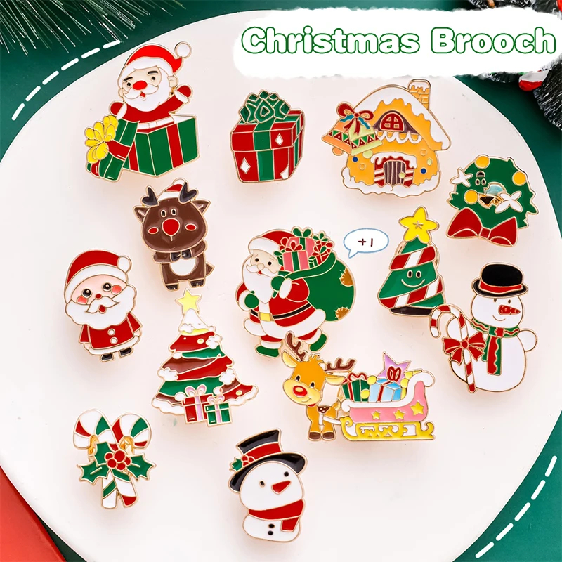 Fashion bros Natal logam kartun lucu Santa Claus manusia salju pohon rusa besar Enamel lencana pakaian aksesoris hadiah