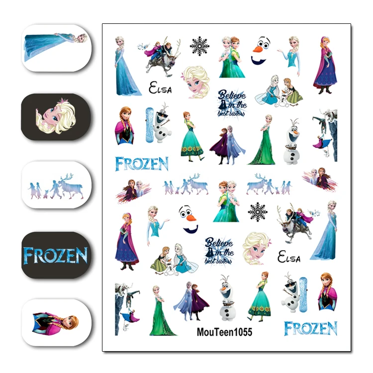 ملصق أظافر Mouteen-1055 Disney Frozen Snow Eisa ملصق أظافر ملصق مائي للأظافر ملصق فني