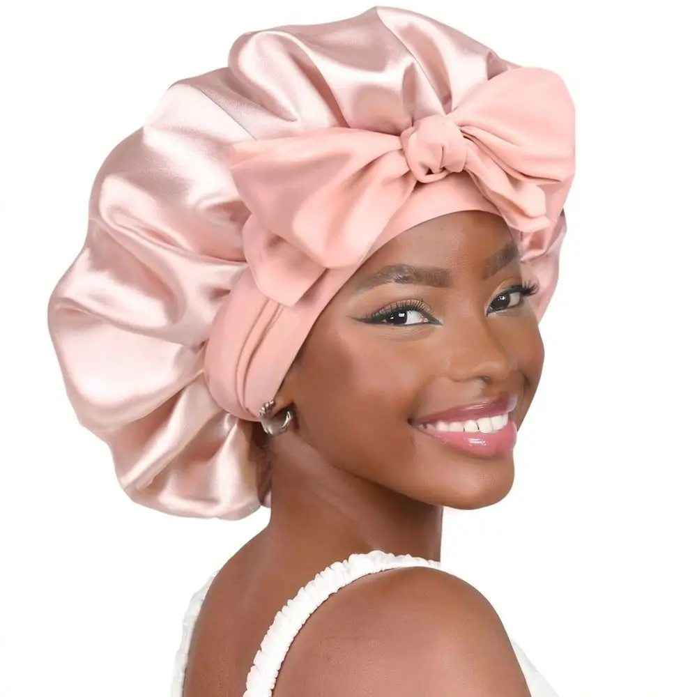 Large Satin Hair Bonnet Silk Feel Adjustable Elastic Band Night Sleep Hat For Women Beauty Head Wrap Hair Styling Accessory