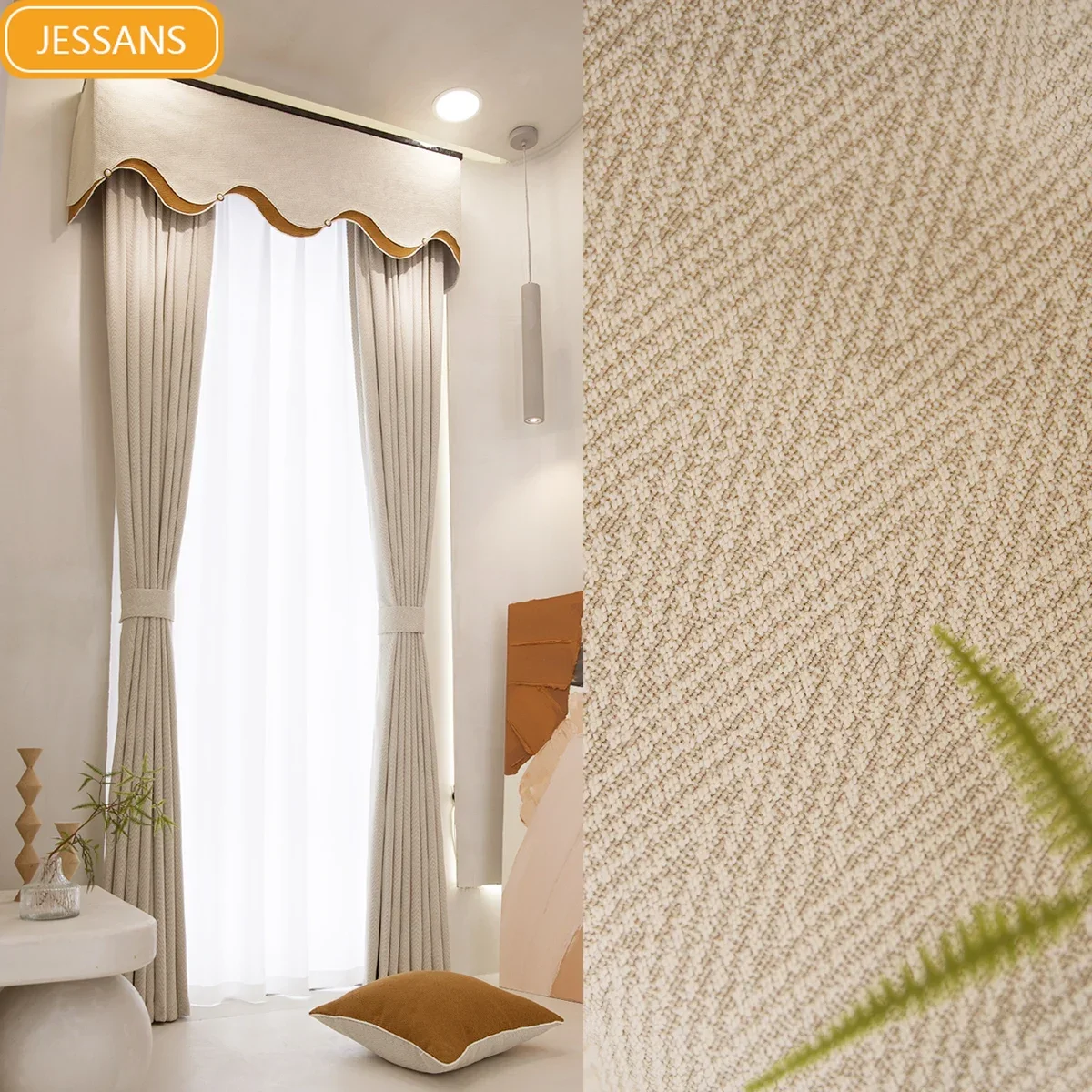 

Herringbone Cashmere Jacquard Flannelette Thickened Shading Thermal Insulation Curtains for Living Room Bedroom Finished