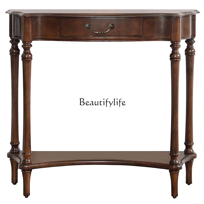 

American modern all-solid wood entrance table semicircular entrance cabinet