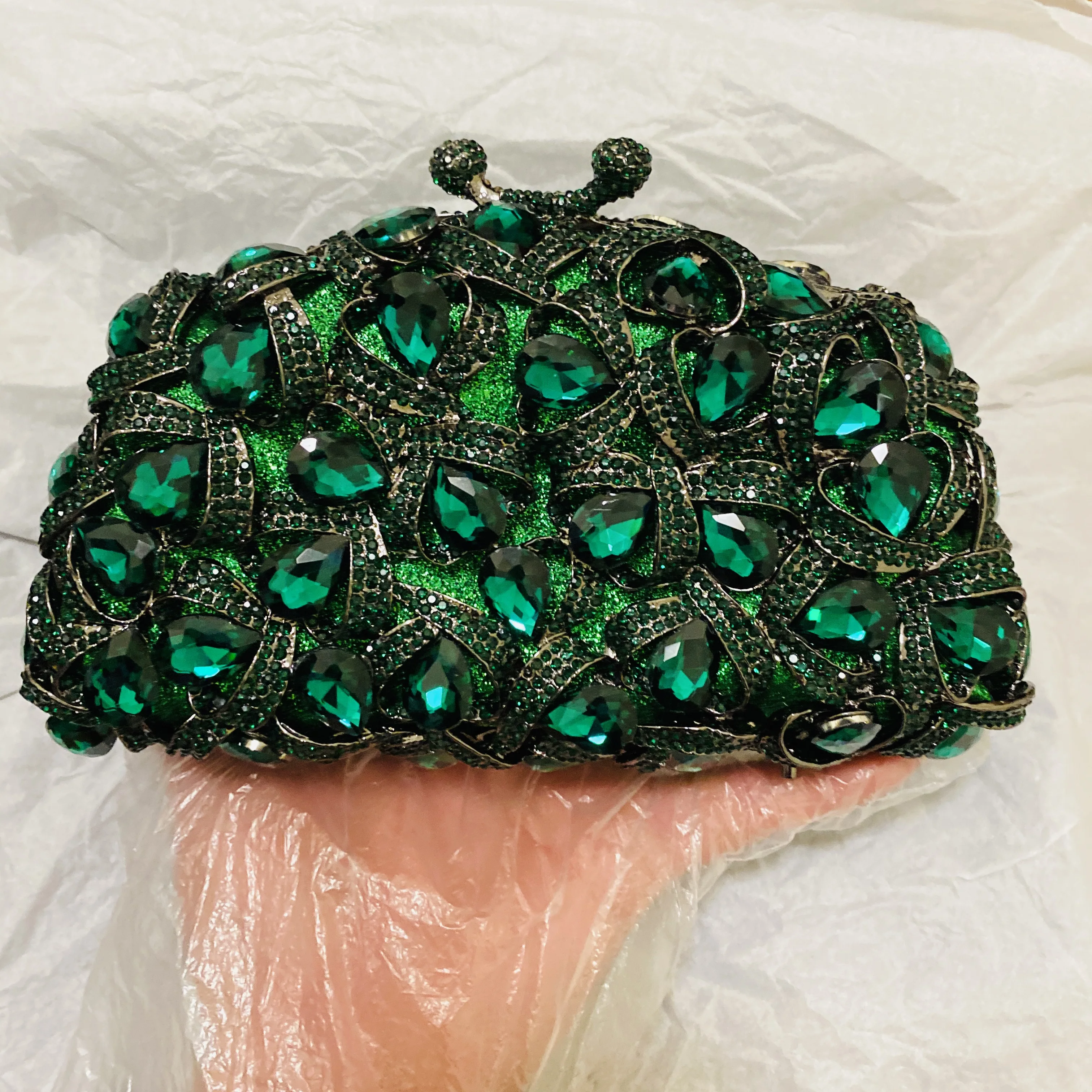 

New Large Green Stone Women Crystal Evening Clutch Bags Luxury Rhinestone Wedding Party Diamond Bag Bridal Purses And Handbags