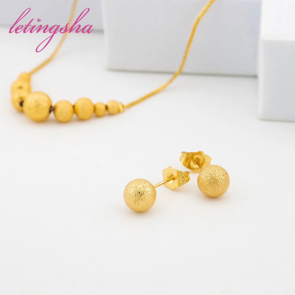 Dubai Gold Color Small Beads Necklace Earrings Set Women Copper 18K Gold Plated Jewelry Trend Fashion Wedding Jewelry Party Gift