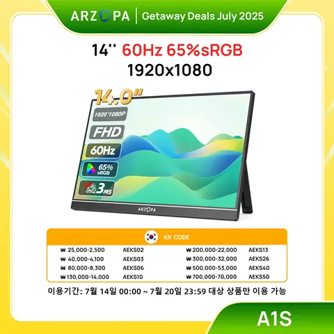 ARZOPA 14.0인치 1080P FHD IPS 휴대용 모니터(USB C HDMI 포함) Mac, 노트북, PC, 스위치, PS, Xbox용 외부 두 번째 화면