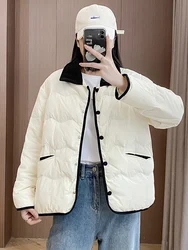 Women Jacket Autumn Winter New Outerwear Lapel Single Breasted Short Cotton Padded Parkas Warm Coats Oversized Jackets Tops