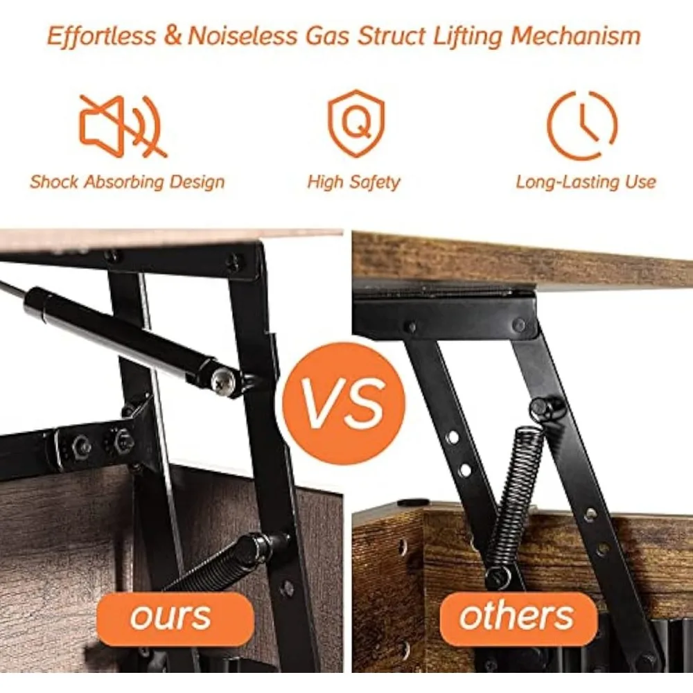 Lift Top Coffee Table with Hidden Compartment and Storage Shelf, Rising Tabletop Dining Table for Living Room Reception Room, 4